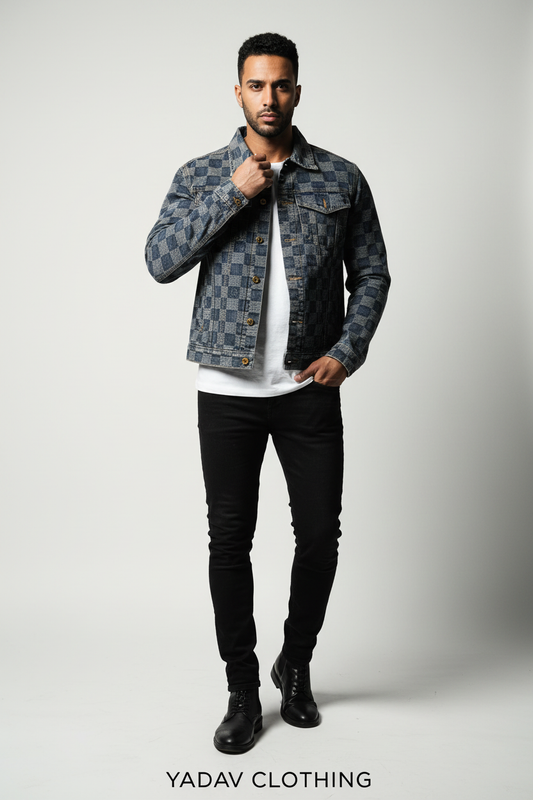 Yadav Clothing Checkered Denim Jacket Poster