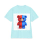 Split-Color Teddy Bear T-Shirt — Cute Red & Blue Plush Graphic Tee