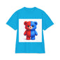 Split-Color Teddy Bear T-Shirt — Cute Red & Blue Plush Graphic Tee