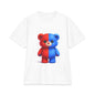 Split-Color Teddy Bear T-Shirt — Cute Red & Blue Plush Graphic Tee