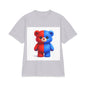 Split-Color Teddy Bear T-Shirt — Cute Red & Blue Plush Graphic Tee