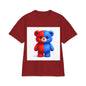 Split-Color Teddy Bear T-Shirt — Cute Red & Blue Plush Graphic Tee