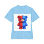 Split-Color Teddy Bear T-Shirt — Cute Red & Blue Plush Graphic Tee