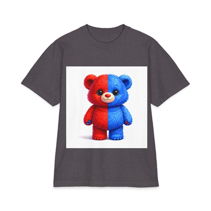 Split-Color Teddy Bear T-Shirt — Cute Red & Blue Plush Graphic Tee