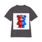 Split-Color Teddy Bear T-Shirt — Cute Red & Blue Plush Graphic Tee