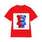 Split-Color Teddy Bear T-Shirt — Cute Red & Blue Plush Graphic Tee