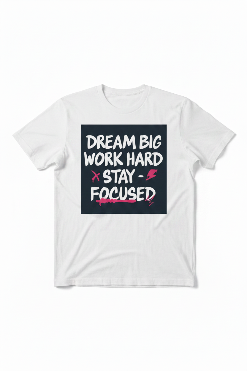 Flat lay white t-shirt with dark print