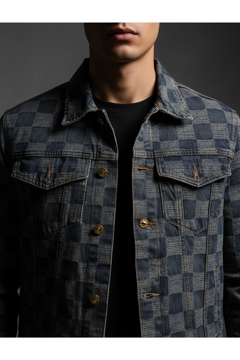 Yadav Clothing Checkered Denim Jacket Close-Up Poster